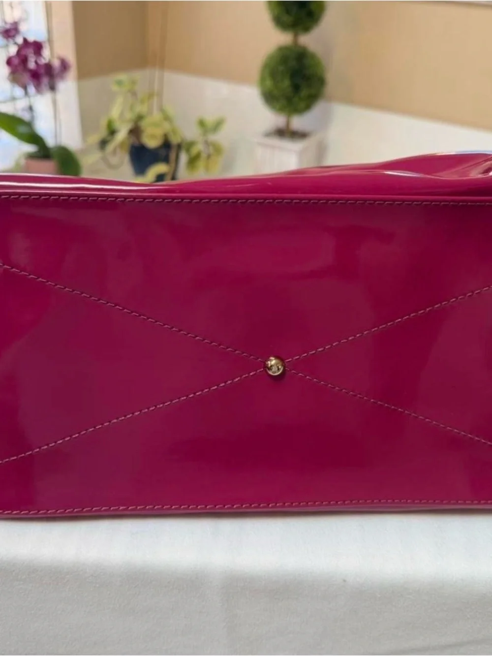 Dooney & Bourke Glossy fuchsia Patent Tote with Tan Trim